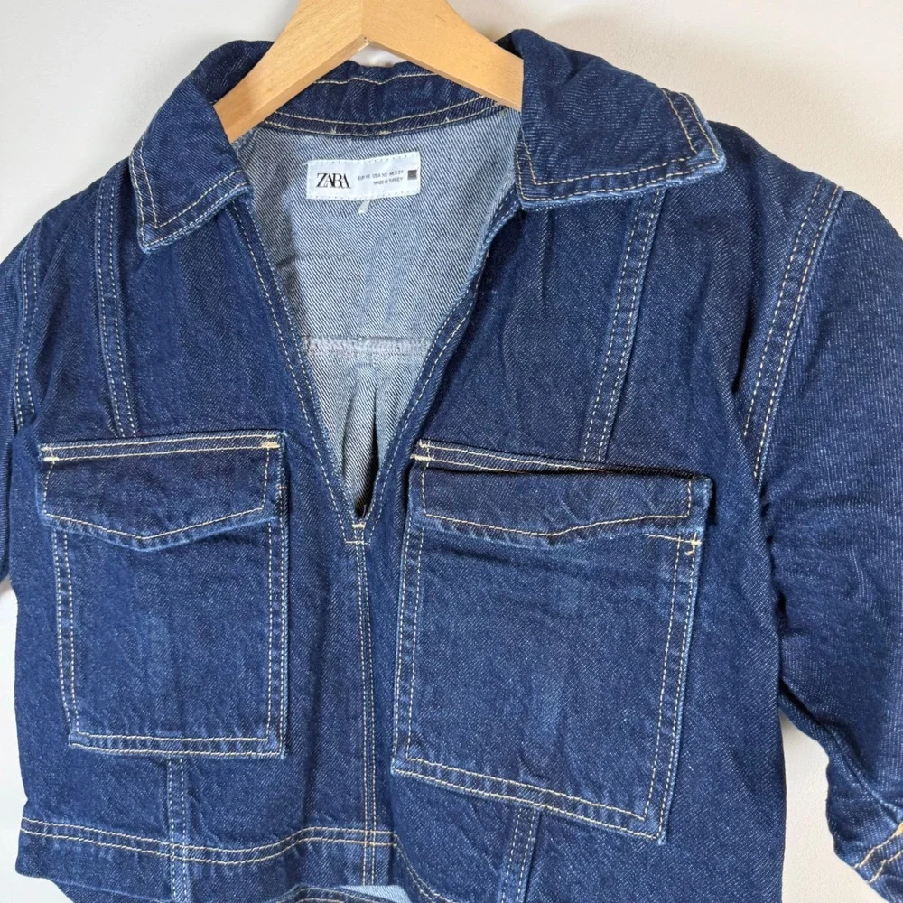 Zara Denim Two Piece Skort Crop Top Set XS Dark Blue Cropped Utility 90's Y2K